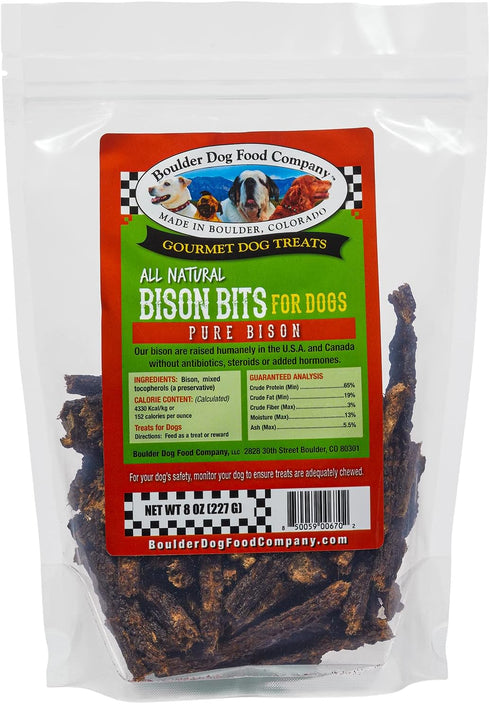 Bison Bits: Pure Bison Dog Treats - All Natural, Vet Approved, Grain Free, Healthy & Nutritious (8oz)