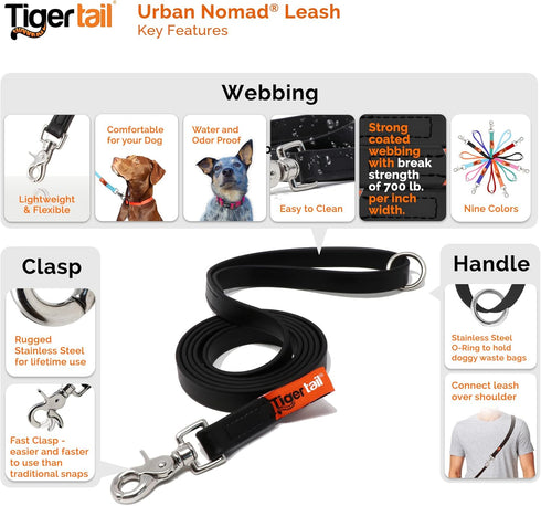 Urban Nomad Dog Leash, Waterproof, Odor Proof, Easy Grip, Durable & Lightweight - Green, 4ft