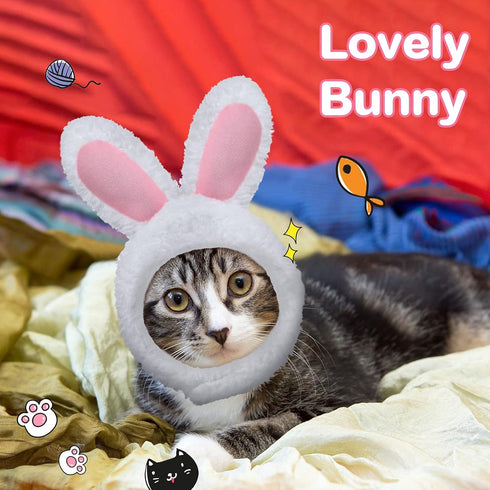 Xuniea 3 Pieces Cat Hat Costume, Adjustable Pet Headwear with Rabbit Ears for Kitten Halloween Party Photo Prop