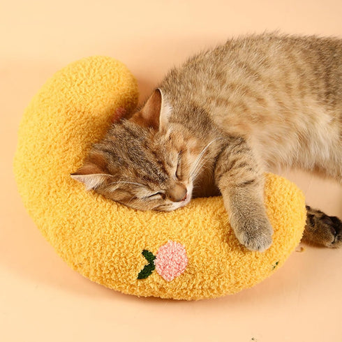 Little Pillow for Cats Puppies, Ultra Soft Fluffy Calming Toy, Half Donut Cuddler for Joint Relief Sleeping