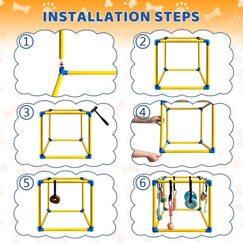 8 (Yellow,19.6 19.6 19.6 inch) Puppy Play Gym with Hanging Toys Indoor Play Gym Interactive Dog Toys for Boredom