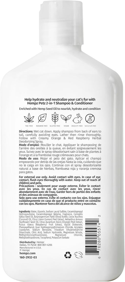2 1 17 oz. Hempz Petz, Cat Shampoo & Conditioner, Creamy Orange & Red Raspberry in Shampoo & Conditioner