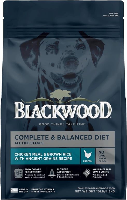 Blackwood Complete & Balanced Diet Dry Dog Food, Chicken Meal & Brown Rice with Ancient Grains, 10 Pound Bag