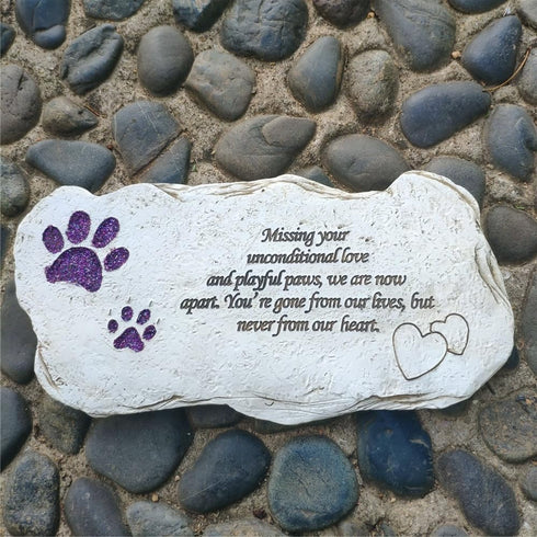 Shinning Pawprints Pet Memorial Stones for Dogs or Cats, Hand Painted Garden Stones, Sympathy Gifts