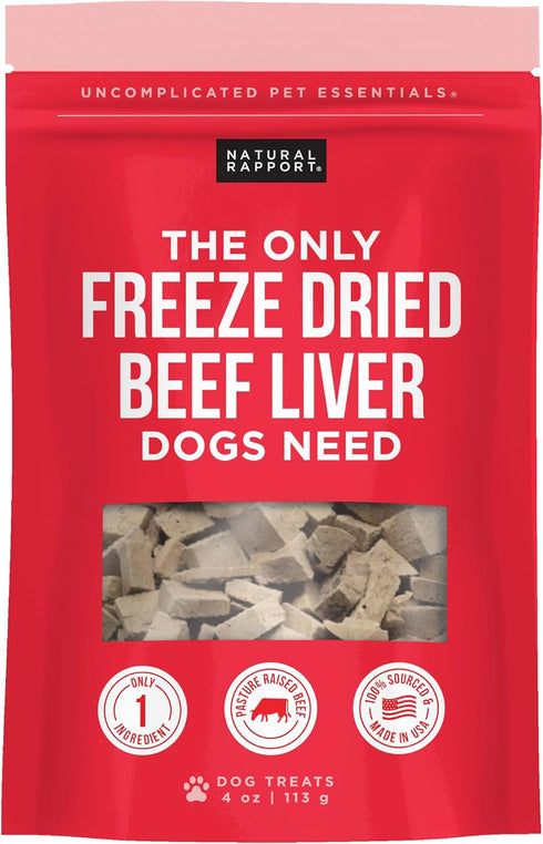 Natural Rapport Beef Liver Dog Treats - Freeze Dried Grain-Free Beef Bites for Small and Large Dogs, 4 oz.