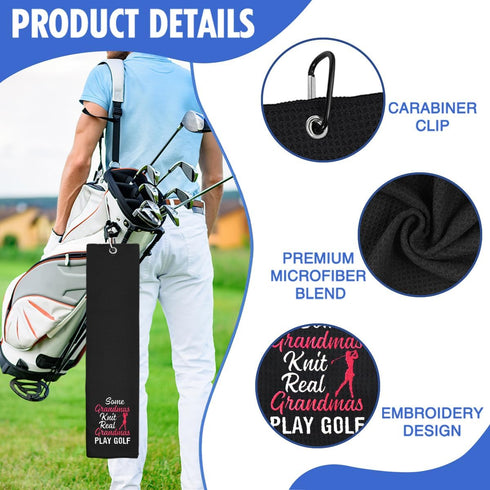 Hafhue Real Embroidered Golf Towel, Grandma Golf Accessories, Golf Gift for Women, Birthday for Grandma Golfer