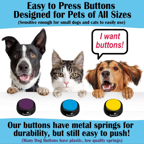 Cat & Dog Buttons for Communication, Recordable Talking Pet Button Starter Gift Set, 6 Training Buttons with Mat