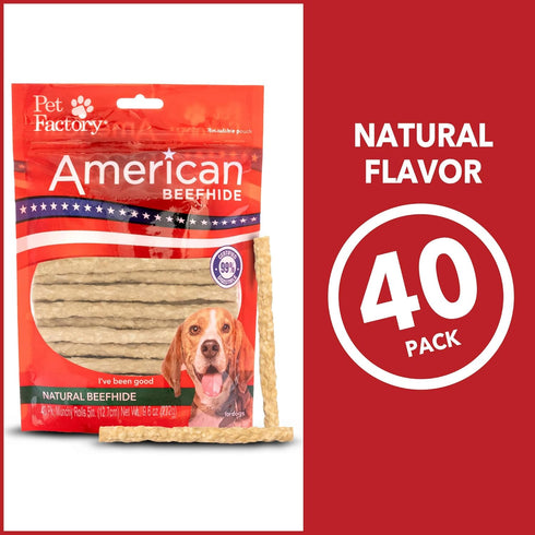 Pet Factory American Beefhide 5" Munch Mini Rolls Dog Chew Treats, Natural Flavor, 40 Count