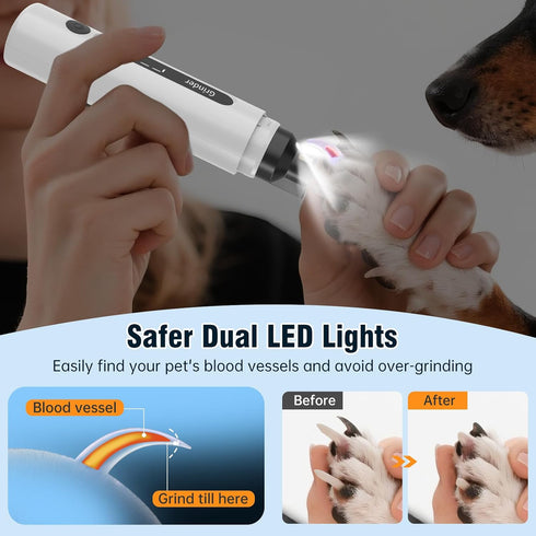 7-Speed Trimmer Dog Nail Grinder, Pet Nail with LED Light & Sponge Dust Collector, Quiet and Low-Vibration, Painless
