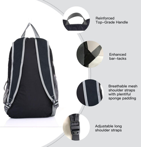 Outlander Packable Handy Lightweight Travel Hiking Backpack, Black