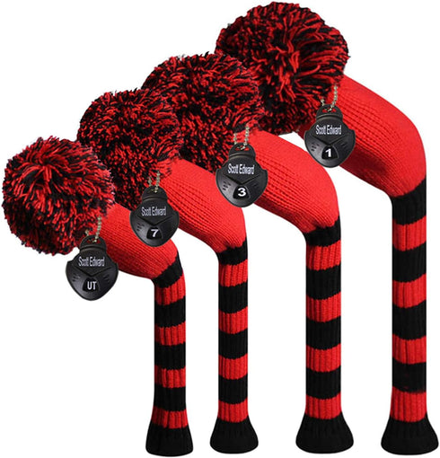 Scott Edward Golf Club Head Covers Set of 4 - Double-Layered Knitted with Rotatable Number Tags