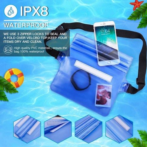 GLBSUNION Waterproof Pouch Dry Bag with Waist Strap (2 Pack), Keep Your Phone and Valuables Safe/Dry