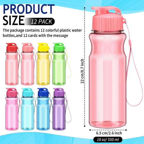 Water Bottles Bulk - 18 oz Portable Sports Water Bottle, Summer Graduation Student Gifts from Teacher (12)