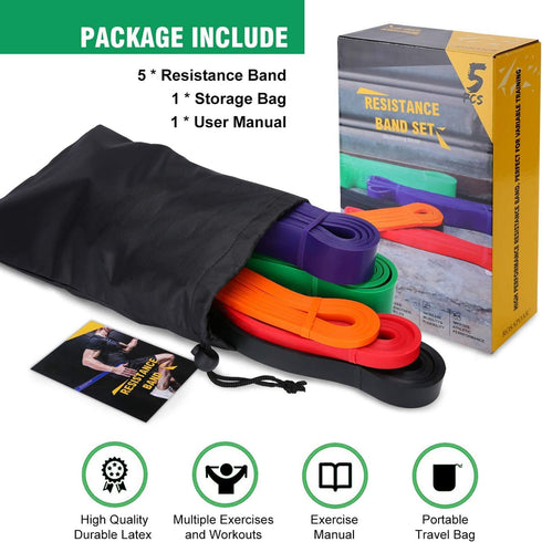 Resistance Bands Set for Working Out, Pull Up Assist Bands, Long Exercise Bands for Fitness, Training, Therapy