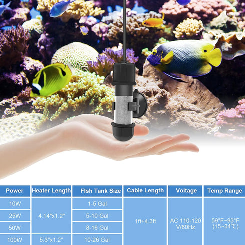 hygger Small Aquarium Betta Heater, Submersible 10W/25W/50W/100W with LED Digital Display for up to 26 Gallon