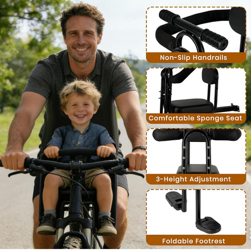 2~4 60 lbs Kids Bike Seat Front Mounted, Child Bike Seat with Foot Pedals and Guardrail, Suitable for Children Years
