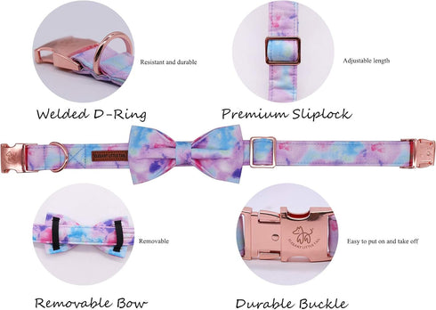 Elegant Little Tail Dog Collar with Bow, Soft & Comfy Adjustable Bowtie Pet Gift for Small Medium Large Dogs