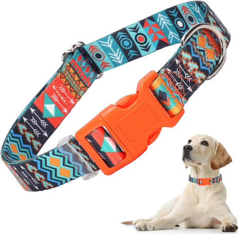 Dog Collar for Large Dogs, Adjustable with African Tribal Aztec Mexican Native Southwestern Boho Pattern for XS, Small,