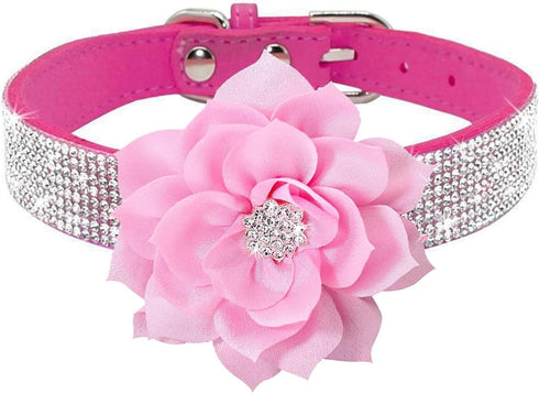 Cute Bling Rhinestone Dog Collar, Fancy Crystal Diamond Glitter Soft Cat Collars for Small Medium Large Dogs, Hot Pink2