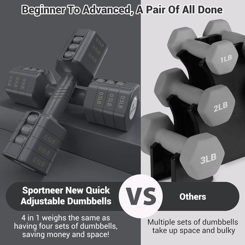 Sportneer Adjustable Dumbbells Hand Weights Set: 4 In 1 Free Weights 2lb 3lb 4lb 5lb for Men Women Home Gym Workout