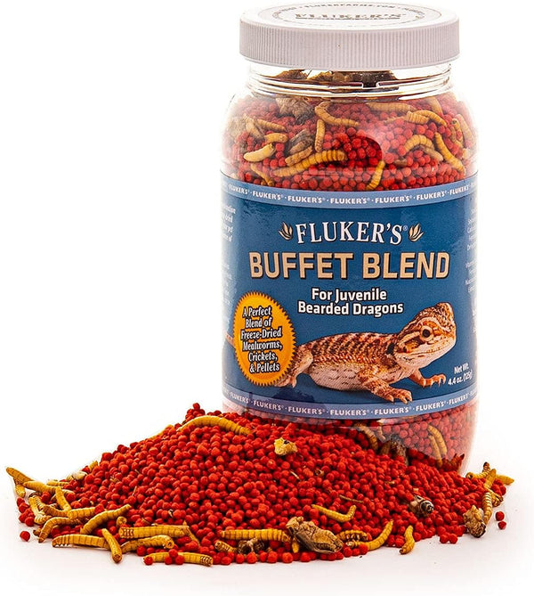 Fluker's Buffet Blend Juvenile Bearded Dragon Diet, Mealworms, Crickets, Pellets, 4.4 oz
