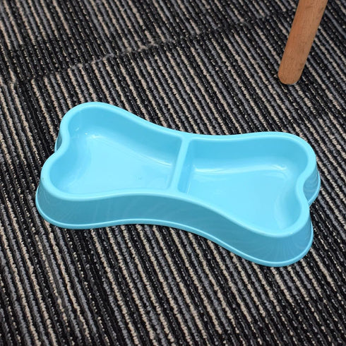 EORTA 3 Pcs Dog Double Bowls - Bone Shaped Feeder, Pet Plastic Bowl for Water & Food, Smooth Surface, Random Color
