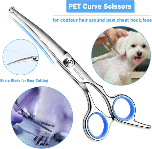 6 in 1 Professional Stainless Steel Safety Round Tip Dog Grooming Scissors, Anti-Rust Pet Kit