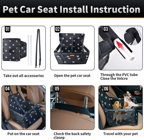 SWIHELP Dog Car Seat Puppy Portable Pet Booster Car Seat with Clip-On Safety Leash and PVC Support Pipe