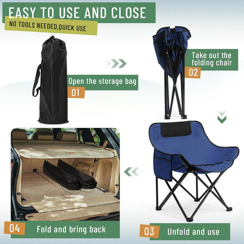Seeloowy 2 Pack 600D 330lbs(Blue) Compact Camping Chairs Portable Folding for Outside with Carry Bag Lightweight Moon