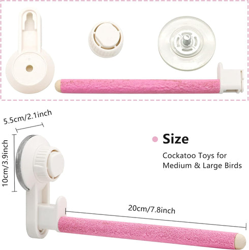 2Pcs Suction Cup Bird Perch, Wooden Parrot Window/Mirror/Car/Travel/Shower Perches for Small and Medium Birds (Pink)