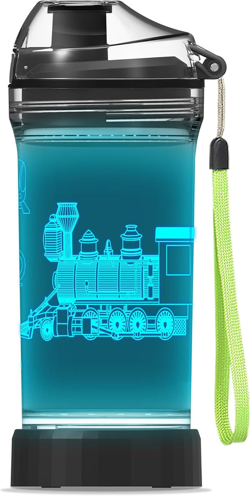 YuanDian Light Up Kids Water Bottle with 3D Train Design- 14 OZ