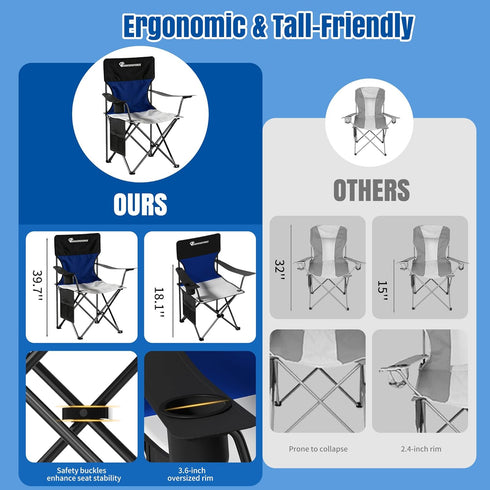 (500LBS Oversized/300LBS DIAMONDFORGE High Back Camping Chair for Adult, Portable Folding Camp Chair, Outdoor Camping