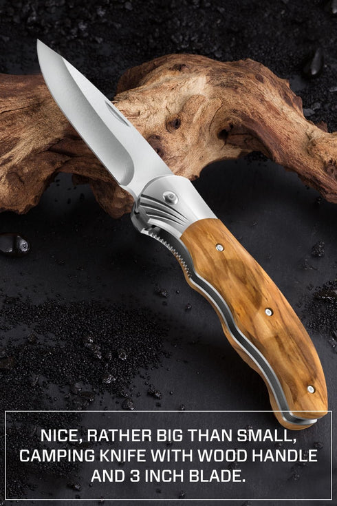 Gentleman’s Folding Pocket Knife - Sharp Blade with Wood Handle - Best Camping, Hunting EDC Gear - Birthday Christmas