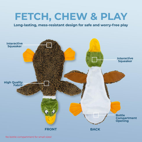 Best Pet Supplies 2-in-1 Stuffless Squeaky Dog Toy, Large Wild Duck, Soft Durable Fabric for All Pets