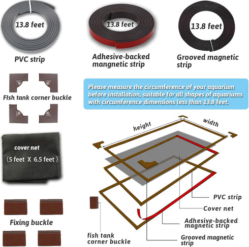 13.8 Feet DIY Magnetic Fish Aquarium Anti-Jumping net Cover, Mesh Screen Netting for Fish Aquarium Screen Top Cover, Aquarium Lid Prevents Fish, Reptiles from Jumping Out by FUYITE