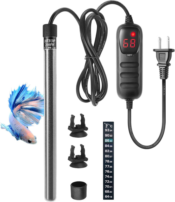 HITOP Mini Submersible Aquarium Heater, 200W Digital for Fish Tank, Turtle Tank 25-50 Gallon