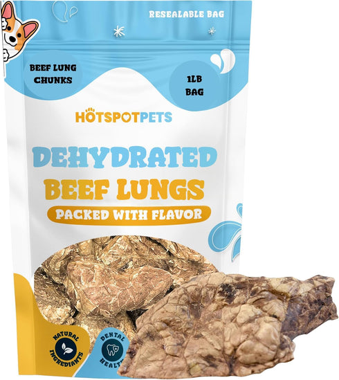 '-1 hotspot pets Beef Lung Dog Treats Pound Big Bag - Slow Roasted, All Natural Dehydrated Premium Beef Lung Training