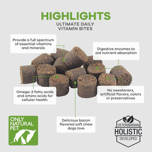 Only Natural Pet Ultimate Daily Vitamins, Complete Multivitamin Supplement for Dogs, 60 Soft Chews
