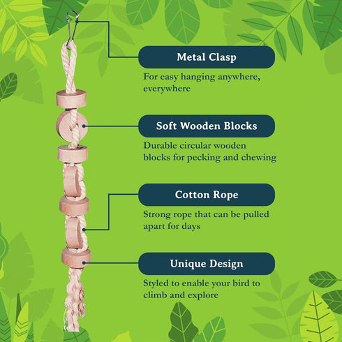 SunGrow Parakeet Wooden Chew Toy Hanging Wood Cookies for Pecking Chewing Great for Parrots Macaws African Grays &