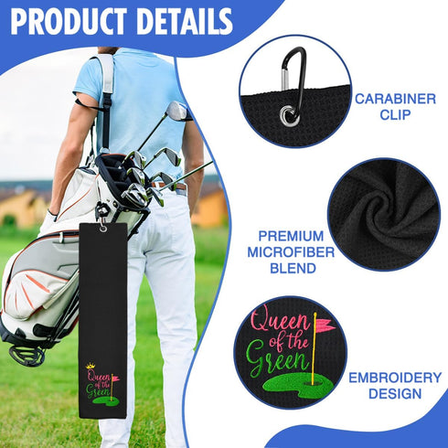 Hafhue Queen of The Green Embroidered Golf Towel - Golf Accessories Gift for Women, Retirement Birthday Gifts