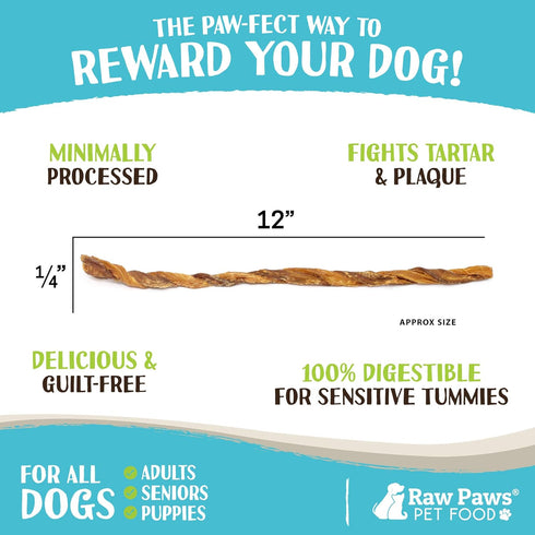 Raw Paws Lamb Esophagus Twists for Dogs, 12 Inch, 5-ct, Natural Dog Lamb Treats from Free-Range Sheep