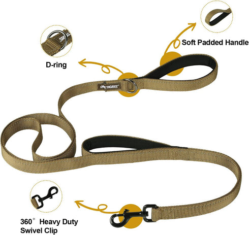 OneTigris Handled No-Pull Dog Walking Leash Long Traffic Leads for Medium to Large Dogs (Brown, 6FT)
