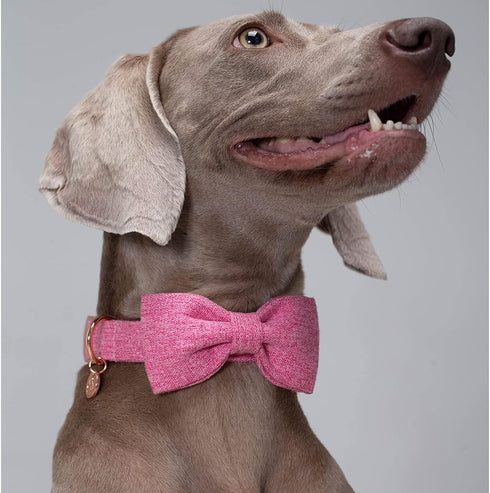DOGWONG Hemp Cotton Dog Collar with Bow, Durable Adjustable Pink Collar for Small, Medium, Large Dogs