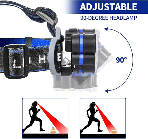 Rechargeable Headlamp, 8 LED 18000lm IPX4, Red Light Flashlight, USB Cable 8 Modes for Outdoors Camping Running Fishing
