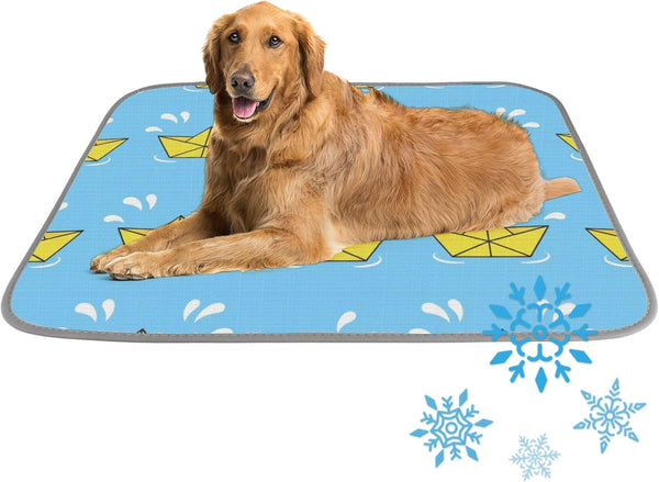 imiBBWQu Cooling Dog Bed Paper Sailboat Blue Yellow Dog Mats for Color Changing