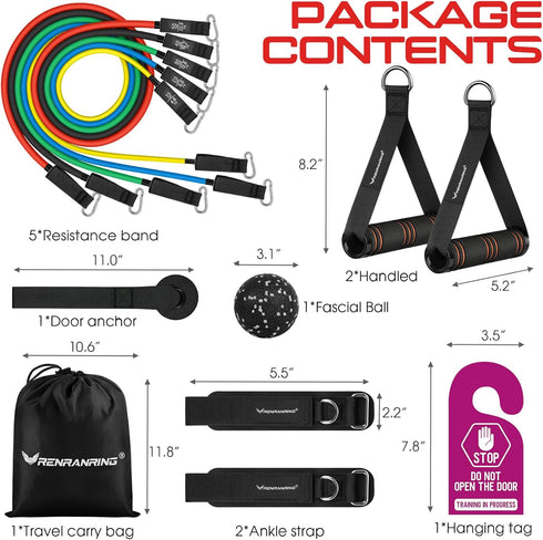 RENRANRING Resistance Bands for Working Out, 150LBS Set with Handles, Ankle Straps for Muscle Training