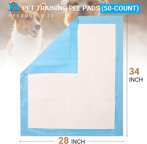 (50-Count) 28" 34" CALPALMY XL Pet Training Pee Pads - X-Large x Training Pad, Disposable Thicken Pee Pads for Dogs