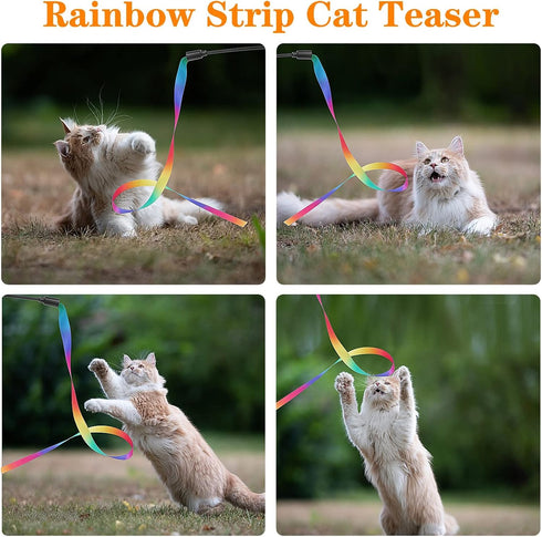 Cat Wand Interactive Toy, 5 Sets Colorful Fabric Ribbon Sticks for Indoor Play, Pet Toys for Kittens