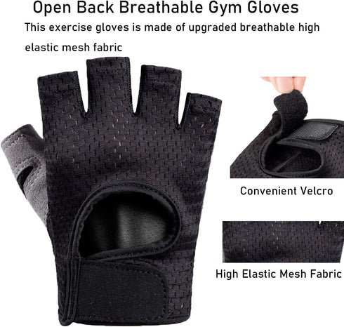LJCUTE Workout Gloves for Men & Women, Fingerless Breathable & Full Palm Protection Gym Exercise Gloves for Weight