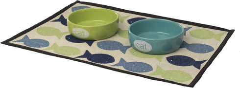 PetRageous Kool Fish Tapestry Dog and Cat Non-Skid Mat, 13-Inch by 19-Inch, Grey